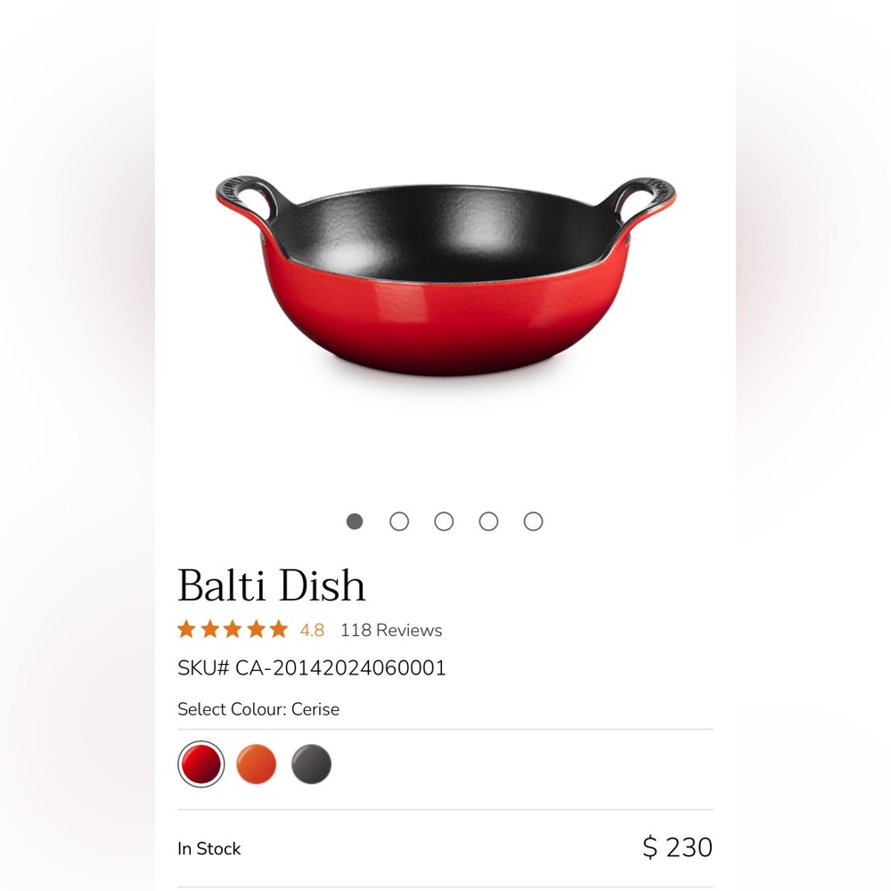 Le Creuset cast iron Balti dish in red - Picture 4 of 11